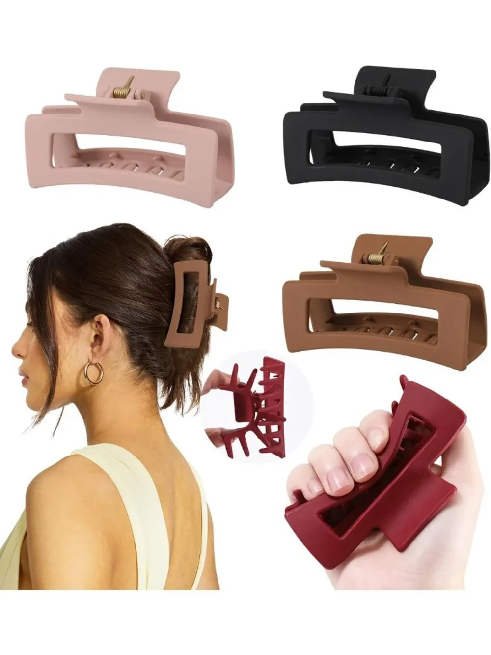 4 Pcs Flexible Claw Hair Clips - Soft, Non-Slip Hold for All Hair Types, Brown